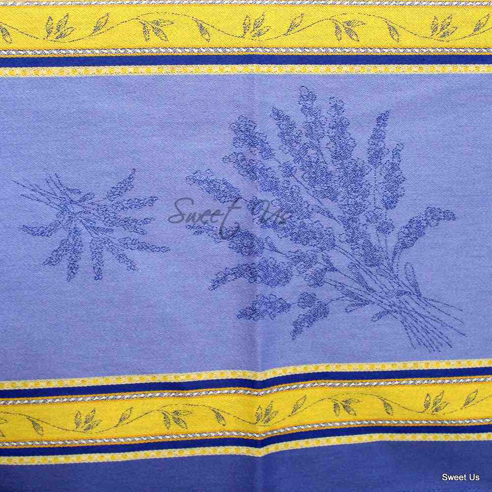 Wipeable Jacquard Tablecloth Rectangle Spill Resistant French Cotton Blue Olive