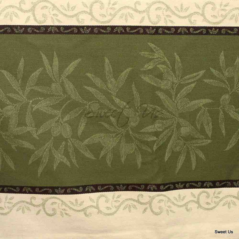 Wipeable Jacquard Tablecloth Rectangle Spill Resistant French Cotton, Green