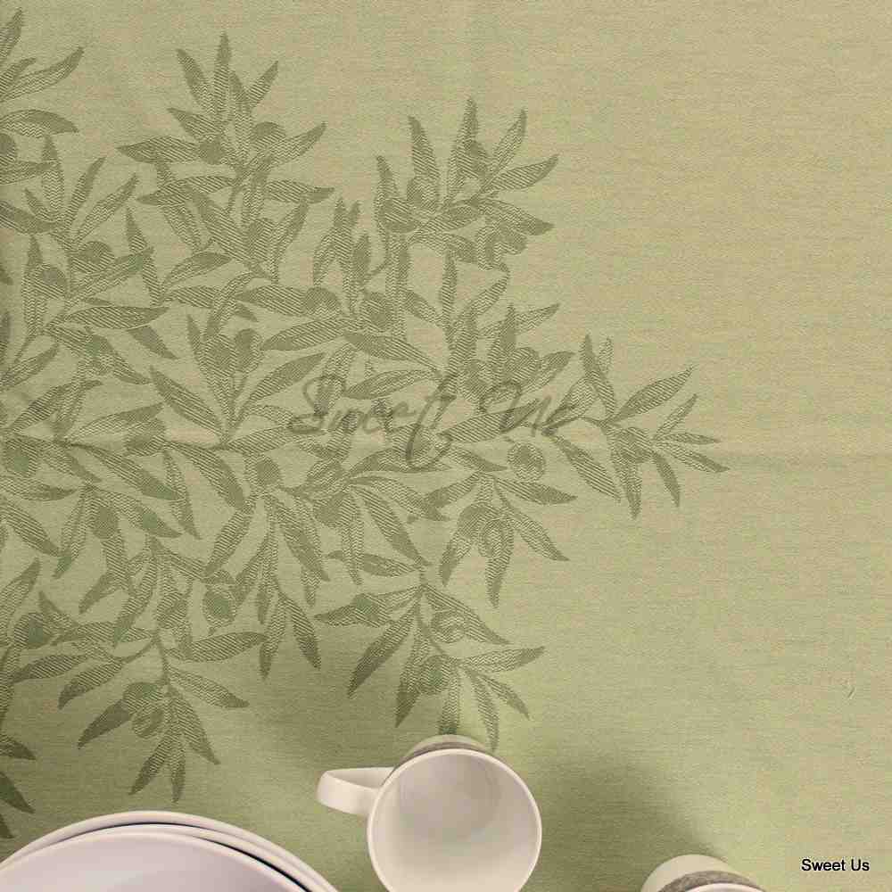 Wipeable Jacquard Tablecloth Rectangle Spill Resistant French Cotton, Green