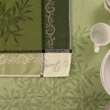 Wipeable Jacquard Tablecloth Rectangle Spill Resistant French Cotton, Green