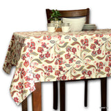 Wipeable Tablecloth Rectangle Spill Resistant French Acrylic Coated Floral Red