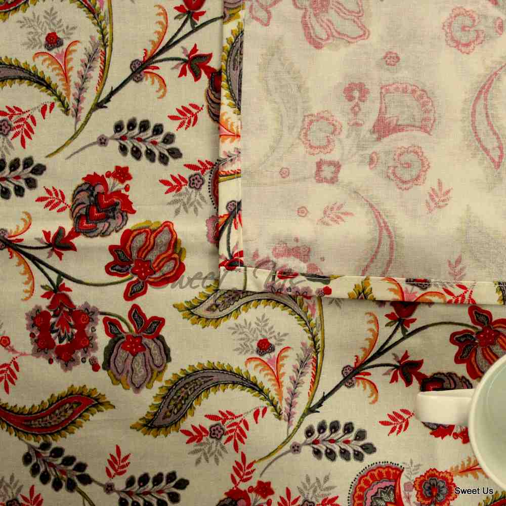 Wipeable Tablecloth Rectangle Spill Resistant French Acrylic Coated Floral Red