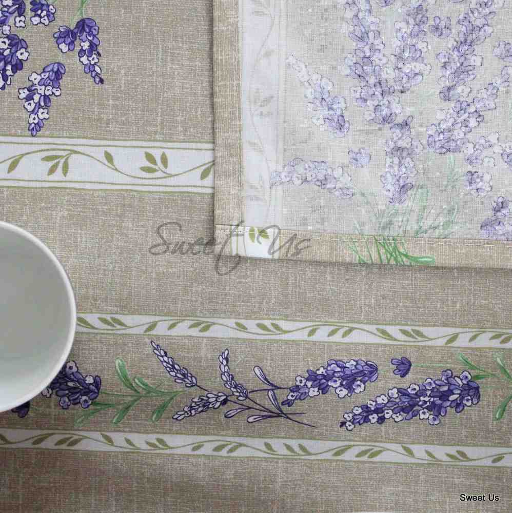 Wipeable Tablecloth French Provencal Acrylic Coated Cotton Lavender Taupe