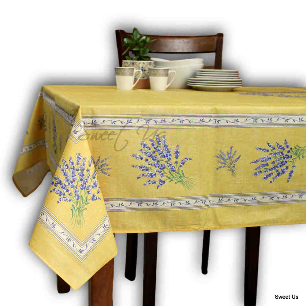 Wipeable Tablecloth Rectangle French Provencal Acrylic Coated Cotton Lavender