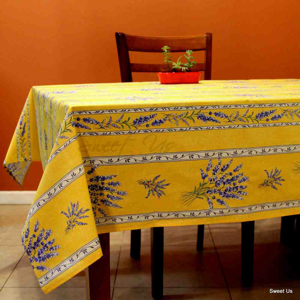 Wipeable Tablecloth French Provencal Acrylic Coated Cotton Lavender Yellow