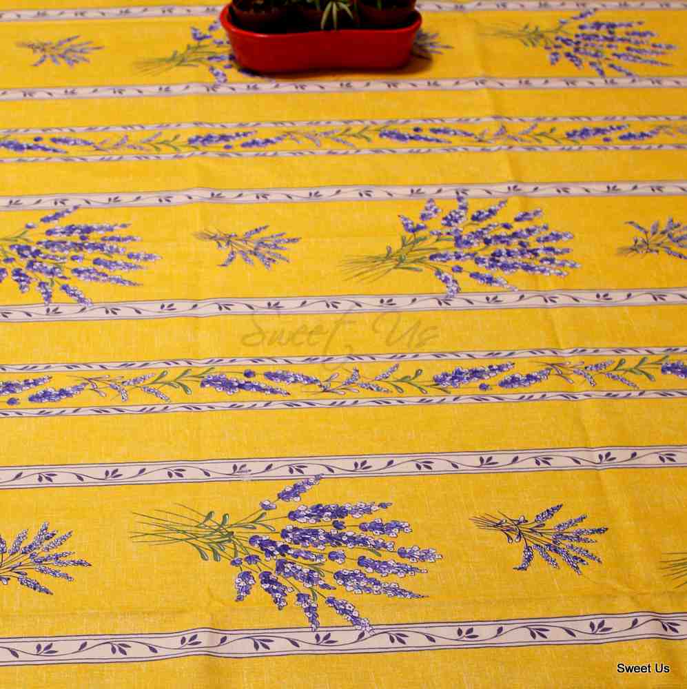 Wipeable Tablecloth French Provencal Acrylic Coated Cotton Lavender Yellow