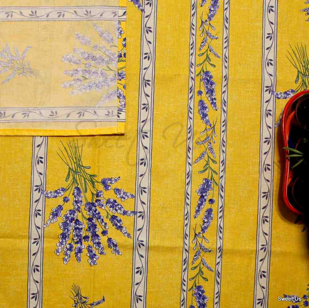 Wipeable Tablecloth French Provencal Acrylic Coated Cotton Lavender Yellow