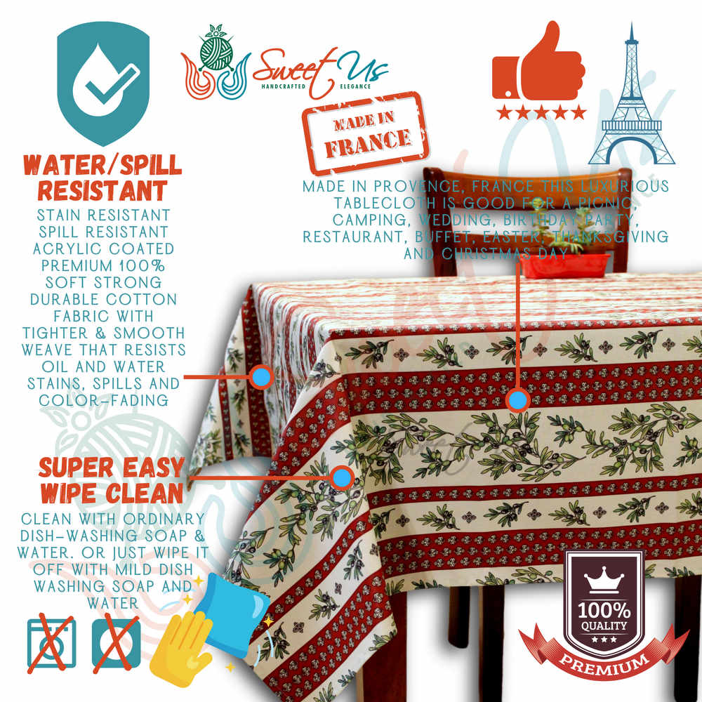 Wipeable Tablecloth Rectangle Spillproof French Acrylic Coated Fleur Oliviers