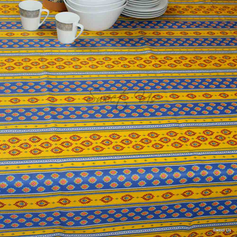 Wipeable Tablecloth Rectangle Spill Resistant French Acrylic Coated Floral Yellow