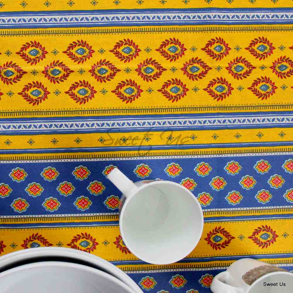 Wipeable Tablecloth Rectangle Spill Resistant French Acrylic Coated Floral Yellow