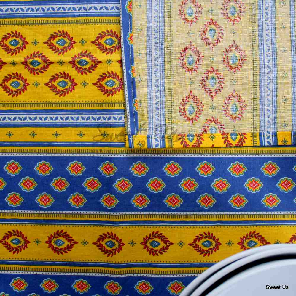 Wipeable Tablecloth Rectangle Spill Resistant French Acrylic Coated Floral Yellow