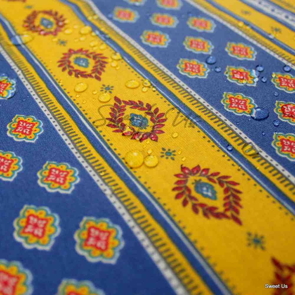 Wipeable Tablecloth Rectangle Spill Resistant French Acrylic Coated Floral Yellow