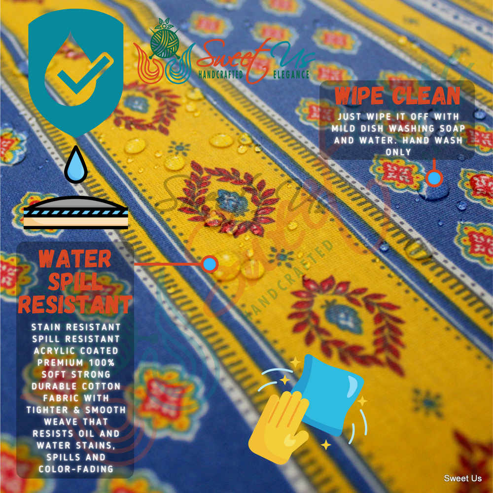 Wipeable Tablecloth Rectangle Spill Resistant French Acrylic Coated Floral Yellow