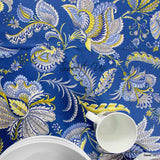 Wipeable Tablecloth Rectangle Spill Resistant French Acrylic Coated Floral Blue
