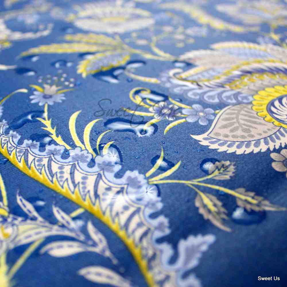 Wipeable Tablecloth Rectangle Spill Resistant French Acrylic Coated Floral Blue
