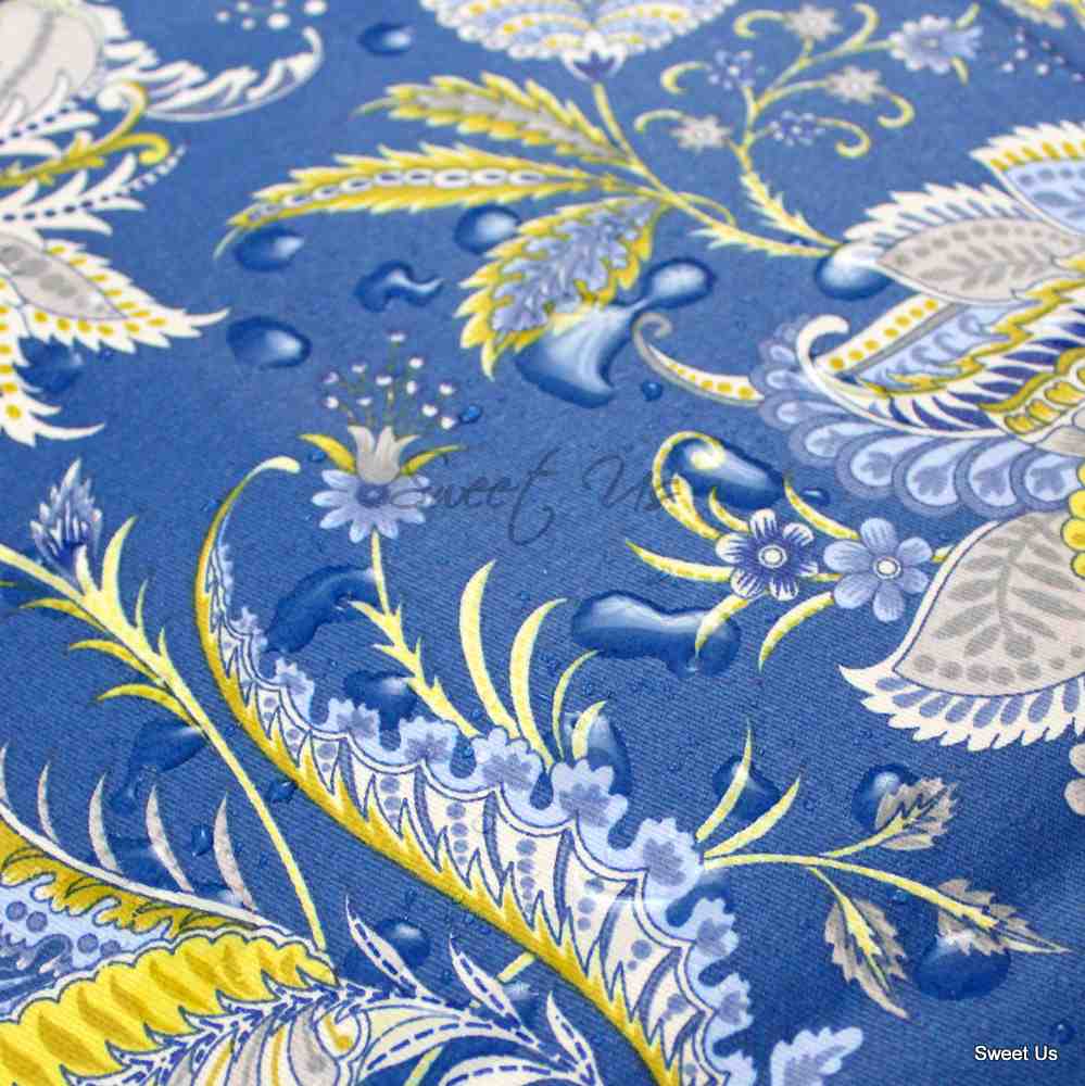 Wipeable Tablecloth Rectangle Spill Resistant French Acrylic Coated Floral Blue