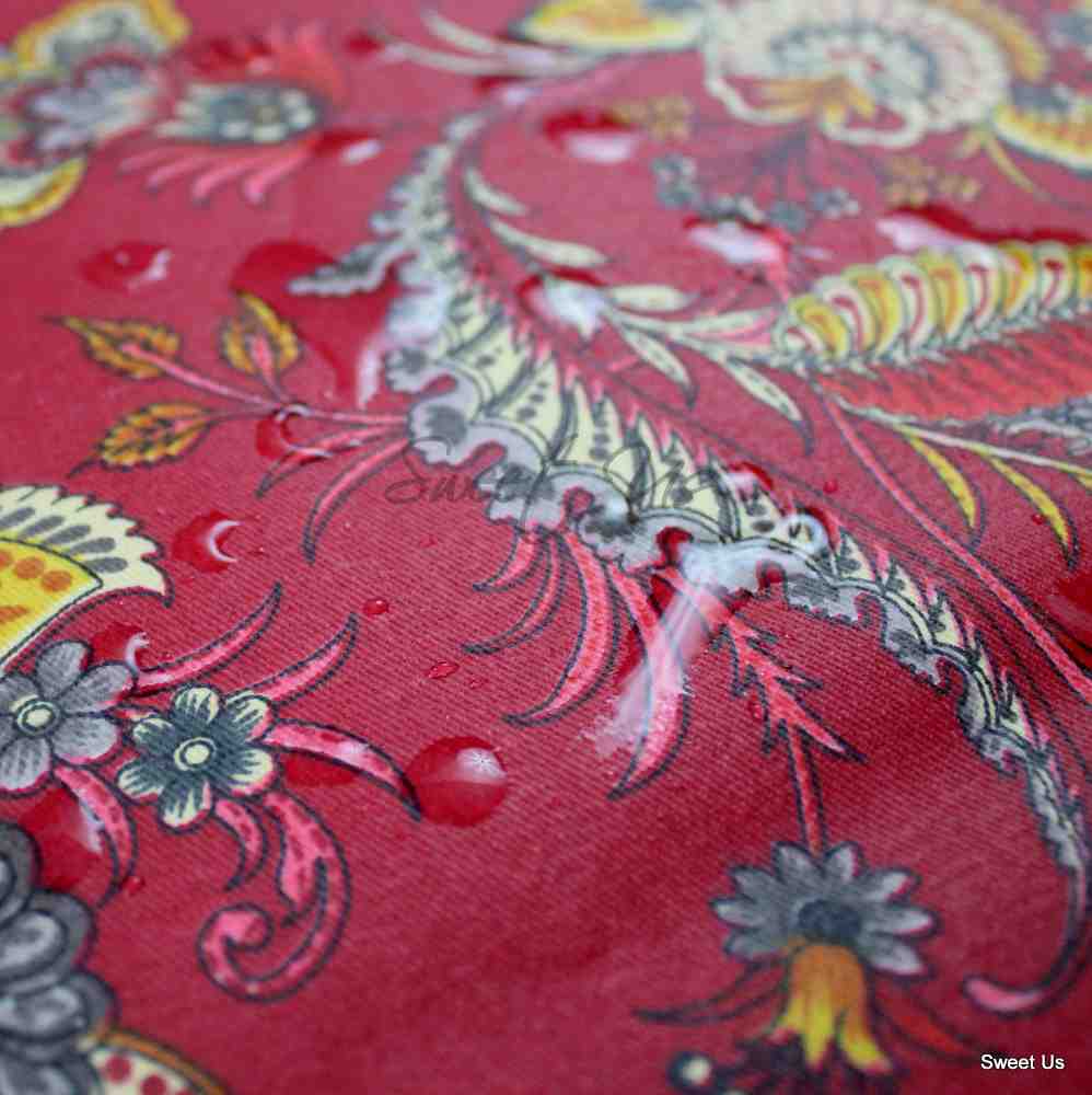 Wipeable Tablecloth Rectangle Spill Resistant French Acrylic Coated Floral Rouge