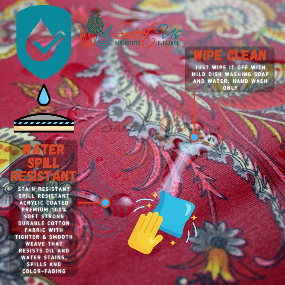 Wipeable Tablecloth Rectangle Spill Resistant French Acrylic Coated Floral Rouge