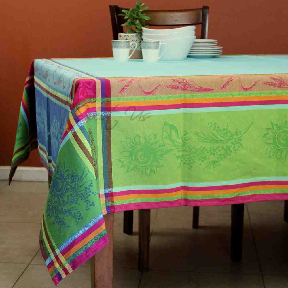 Wipeable Jacquard Tablecloth Rectangle Spill Resistant French Cotton Multicolor