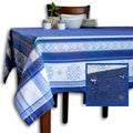 Wipeable Spill Resistant French Floral Cotton Jacquard Tablecloth Sapphire Blue - Sweet Us