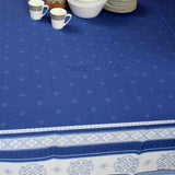 Wipeable Spill Resistant French Floral Cotton Jacquard Tablecloth Sapphire Blue