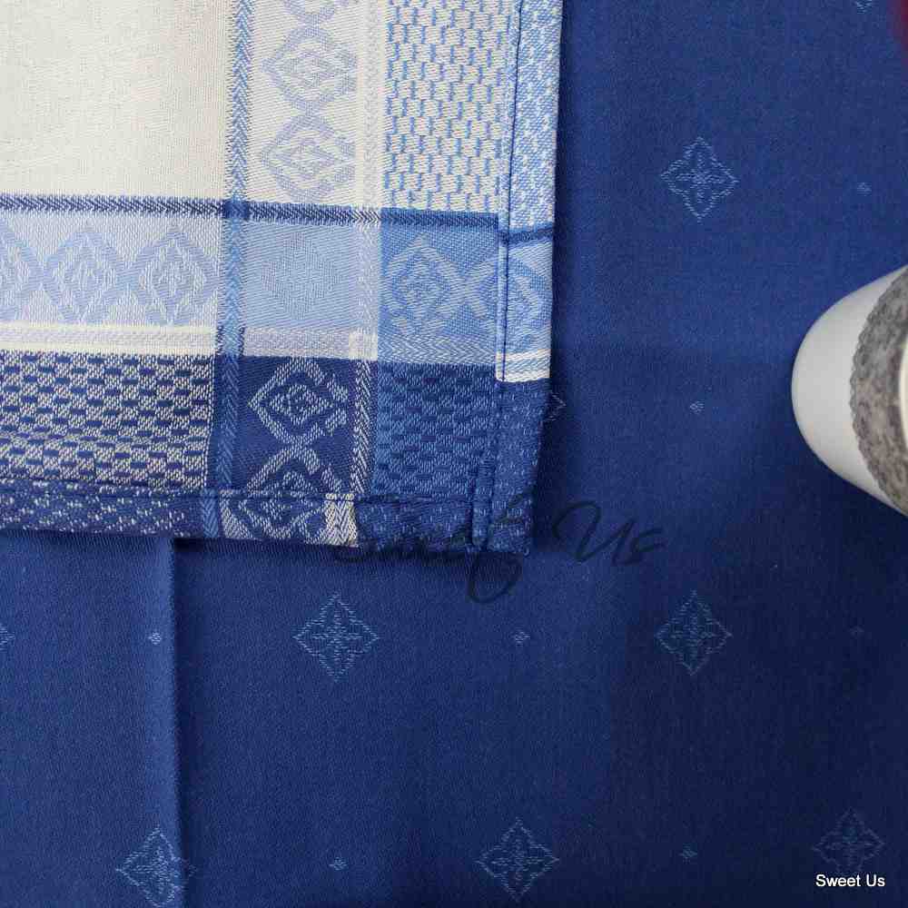 Wipeable Spill Resistant French Floral Cotton Jacquard Tablecloth Sapphire Blue