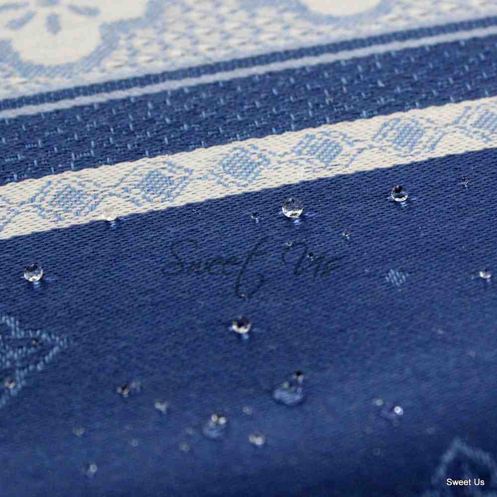 Wipeable Spill Resistant French Floral Cotton Jacquard Tablecloth Sapphire Blue