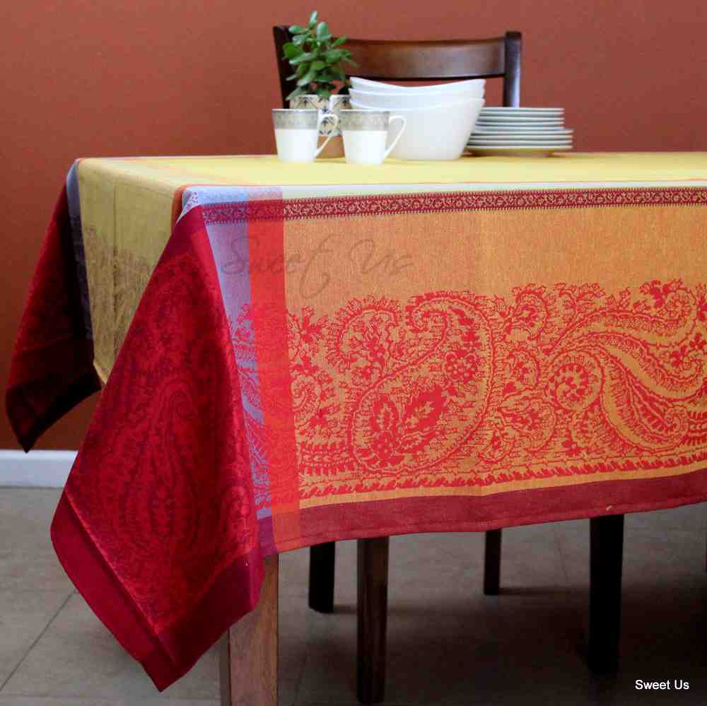 Wipeable Spill Resistant French Paisley Cotton Jacquard Tablecloth Rectangle