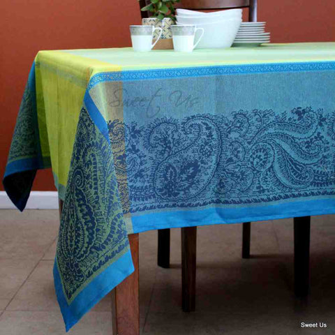 Wipeable Spill Resistant French Paisley Cotton Jacquard Tablecloth Rectangle