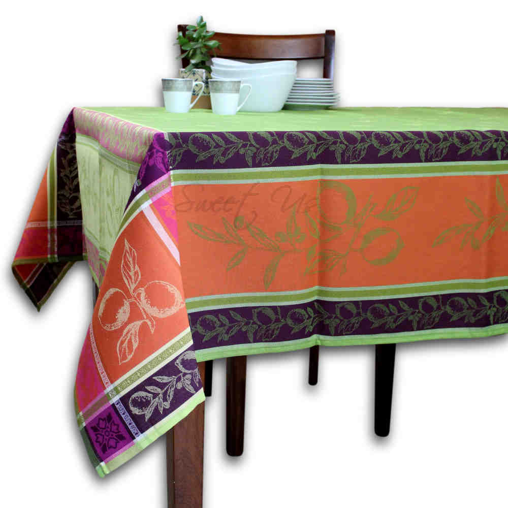 Wipeable Spill Resistant French Floral Cotton Jacquard Tablecloth Rectangle Green
