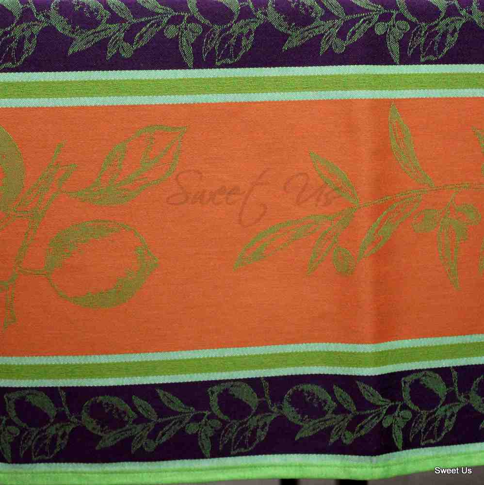 Wipeable Spill Resistant French Floral Cotton Jacquard Tablecloth Rectangle Green