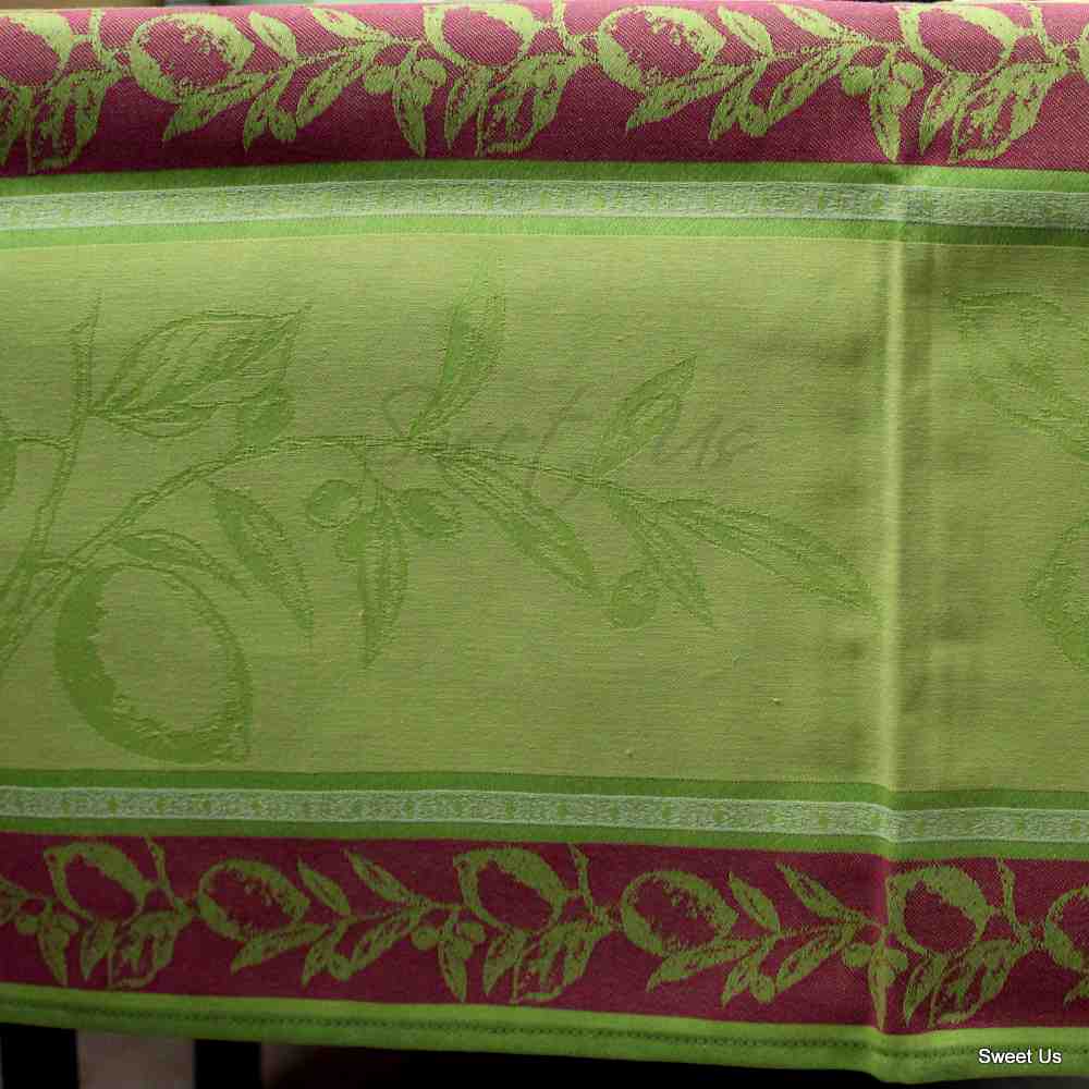 Wipeable Spill Resistant French Floral Cotton Jacquard Tablecloth Rectangle Green