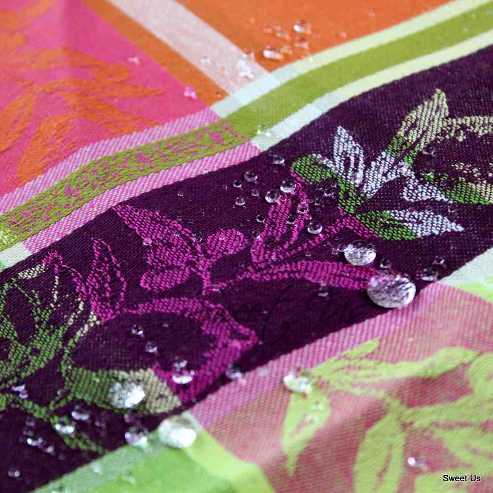 Wipeable Spill Resistant French Floral Cotton Jacquard Tablecloth Rectangle Green