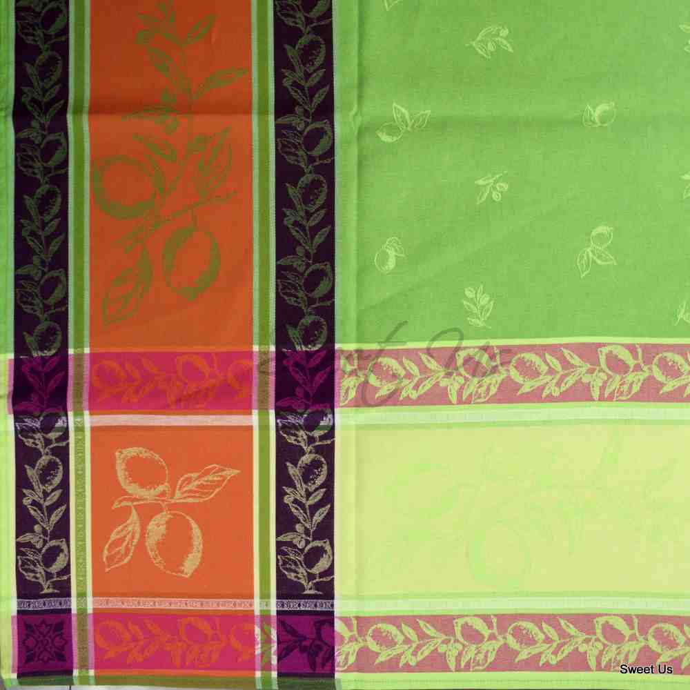 Wipeable Spill Resistant French Floral Cotton Jacquard Tablecloth Rectangle Green