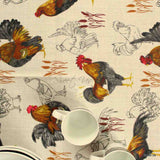 Wipeable Spill Resistant Acrylic Coated Rustic French Country Rooster Tablecloth