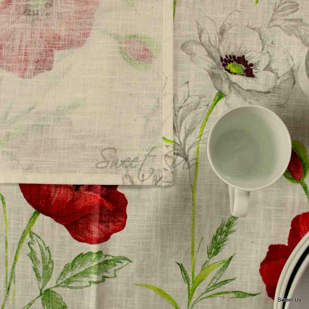 Wipeable Spill Resistant French Acrylic Coated Poppy Tablecloth Rectangle