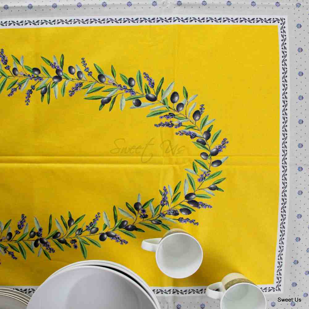Yellow with White border Designer Tablecloth for Summer and Fall