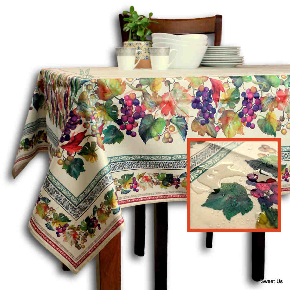 Wipeable Spill Resistant French Acrylic Coated Floral Tablecloth Rectangle