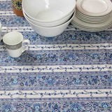 Wipeable Tablecloth Stain Resistant French Indienne Fleur White Blue