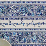 Wipeable Tablecloth Stain Resistant French Indienne Fleur White Blue