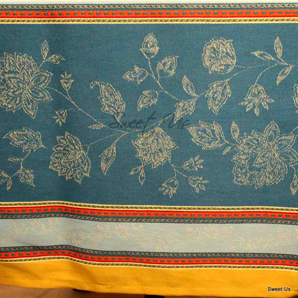 Wipeable Stain Resistant French Floral Cotton Jacquard Tablecloth Yellow Gold