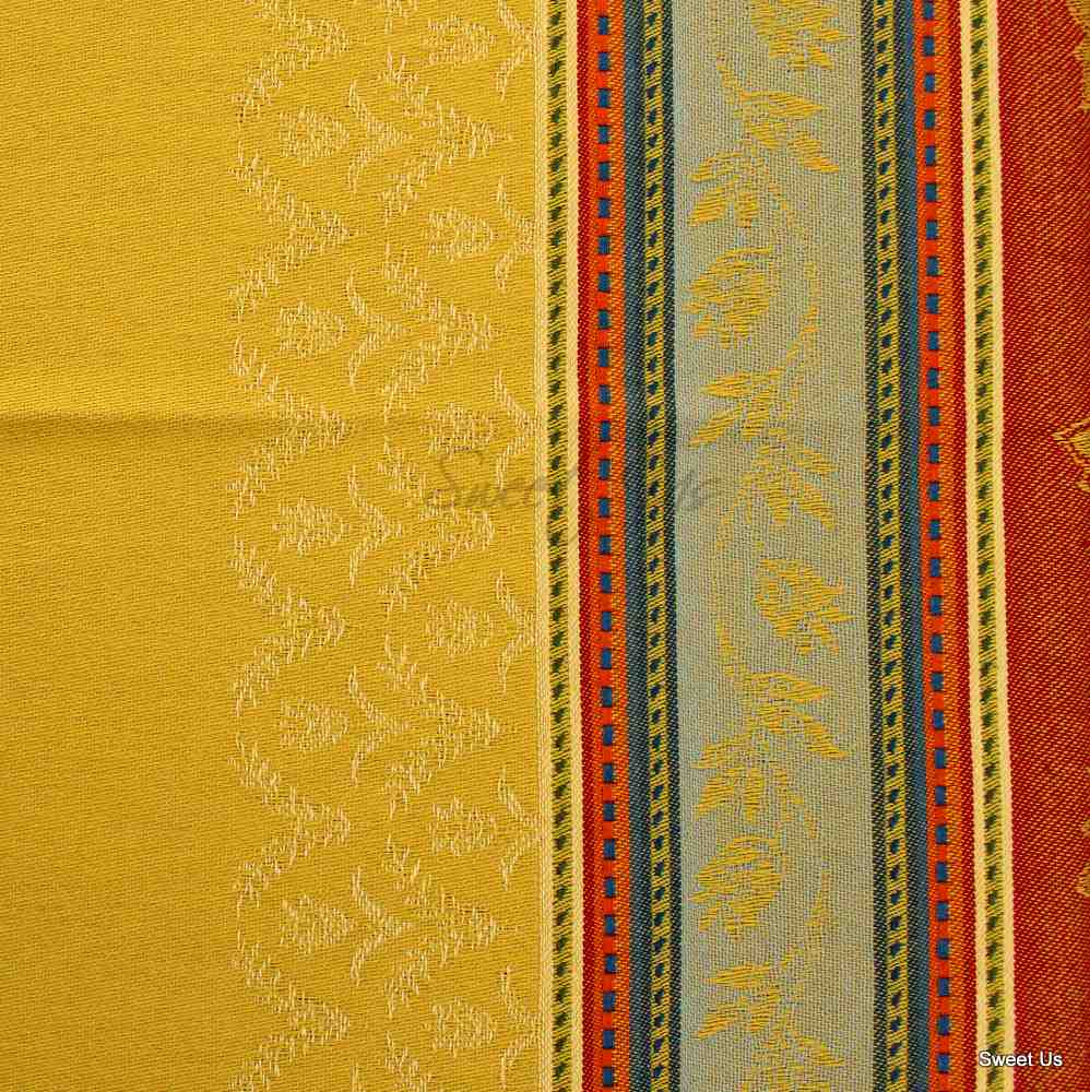 Wipeable Stain Resistant French Floral Cotton Jacquard Tablecloth Yellow Gold