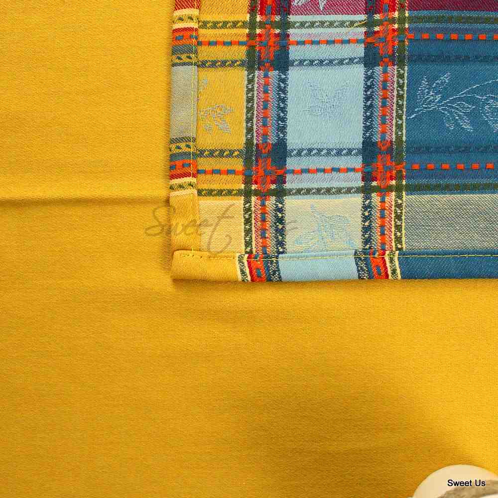 Wipeable Stain Resistant French Floral Cotton Jacquard Tablecloth Yellow Gold