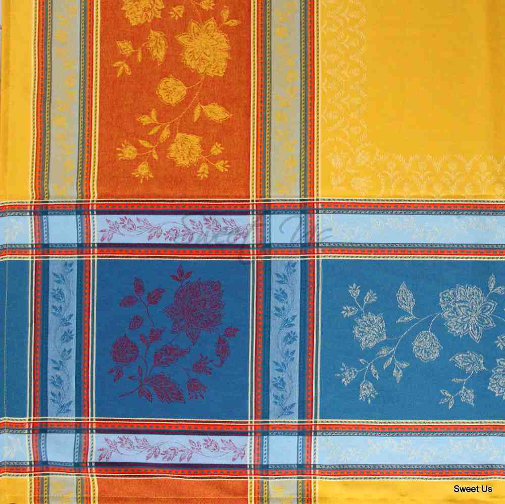 Wipeable Stain Resistant French Floral Cotton Jacquard Tablecloth Yellow Gold