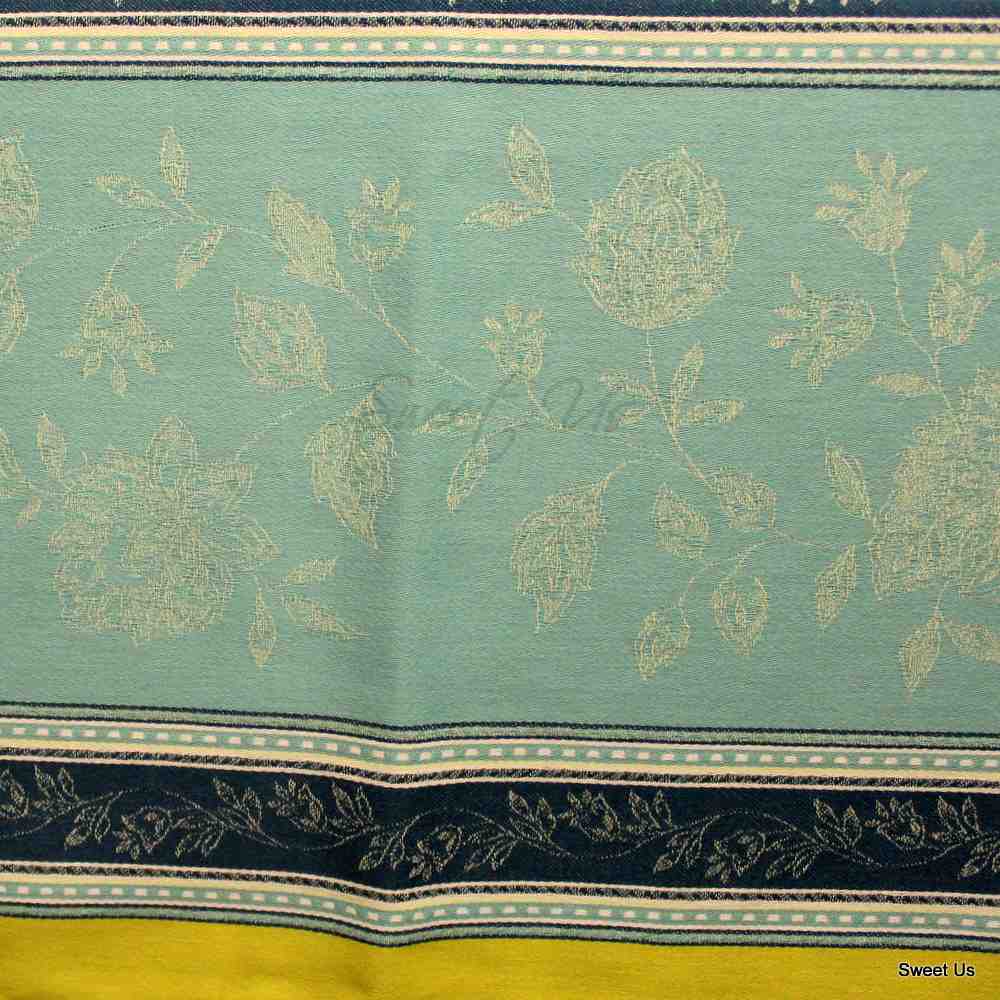 Wipeable Stain Resistant French Floral Cotton Jacquard Tablecloth Bright Sky