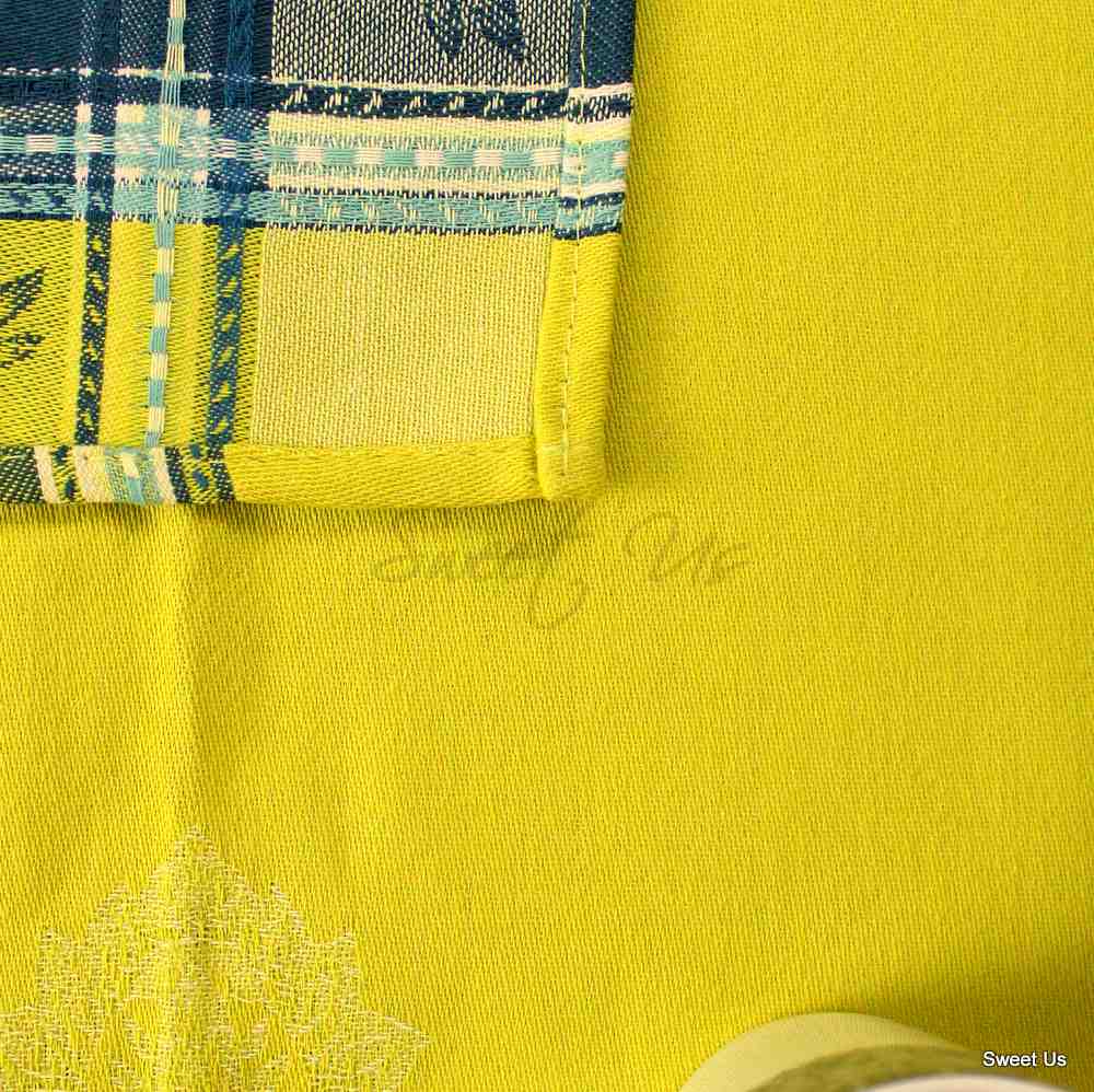 Wipeable Stain Resistant French Floral Cotton Jacquard Tablecloth Bright Sky