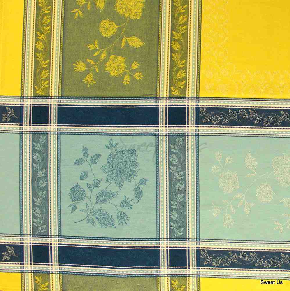 Wipeable Stain Resistant French Floral Cotton Jacquard Tablecloth Bright Sky