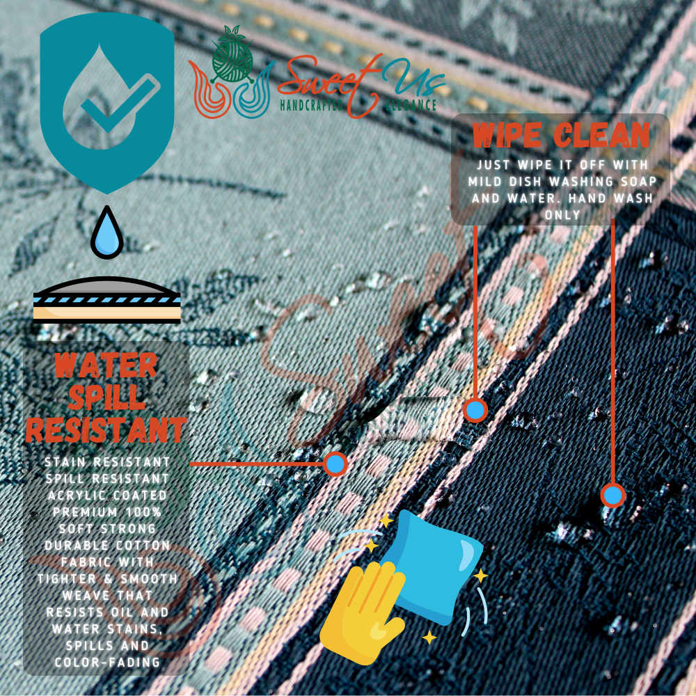 Wipeable Stain Resistant French Floral Cotton Jacquard Tablecloth Bright Sky