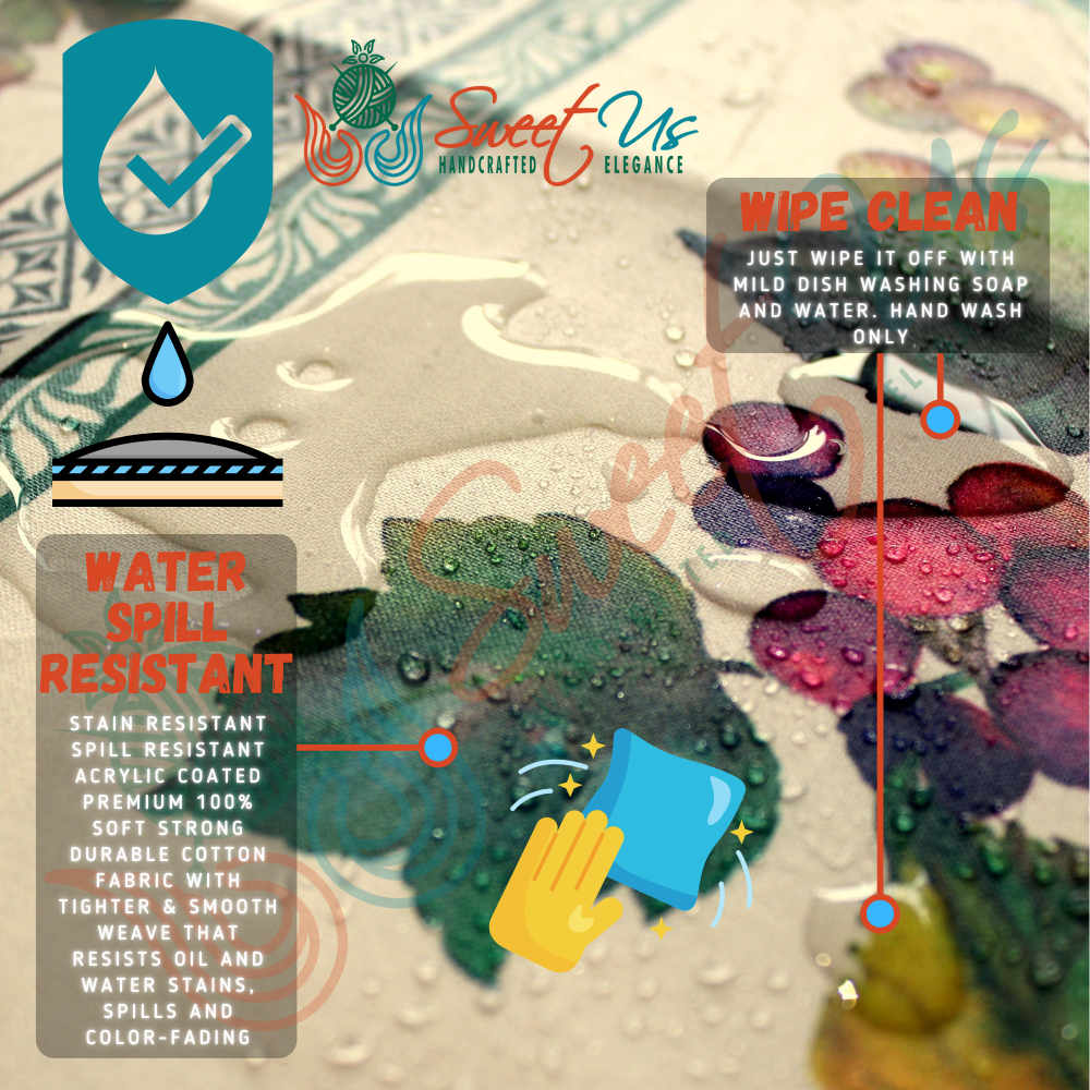 Wipeable Spill Resistant French Acrylic Coated Poppy Tablecloth Rectangle