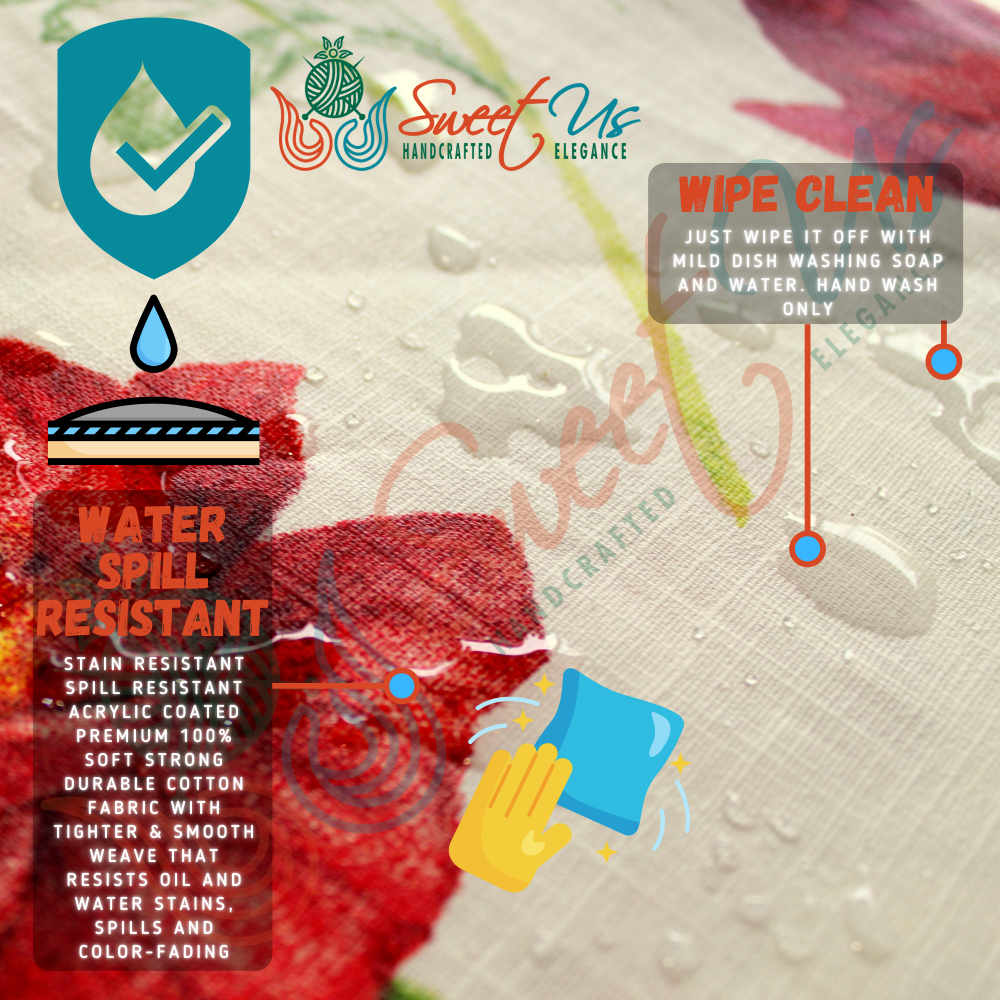 Wipeable Spill Resistant French Acrylic Coated Poppy Tablecloth Rectangle